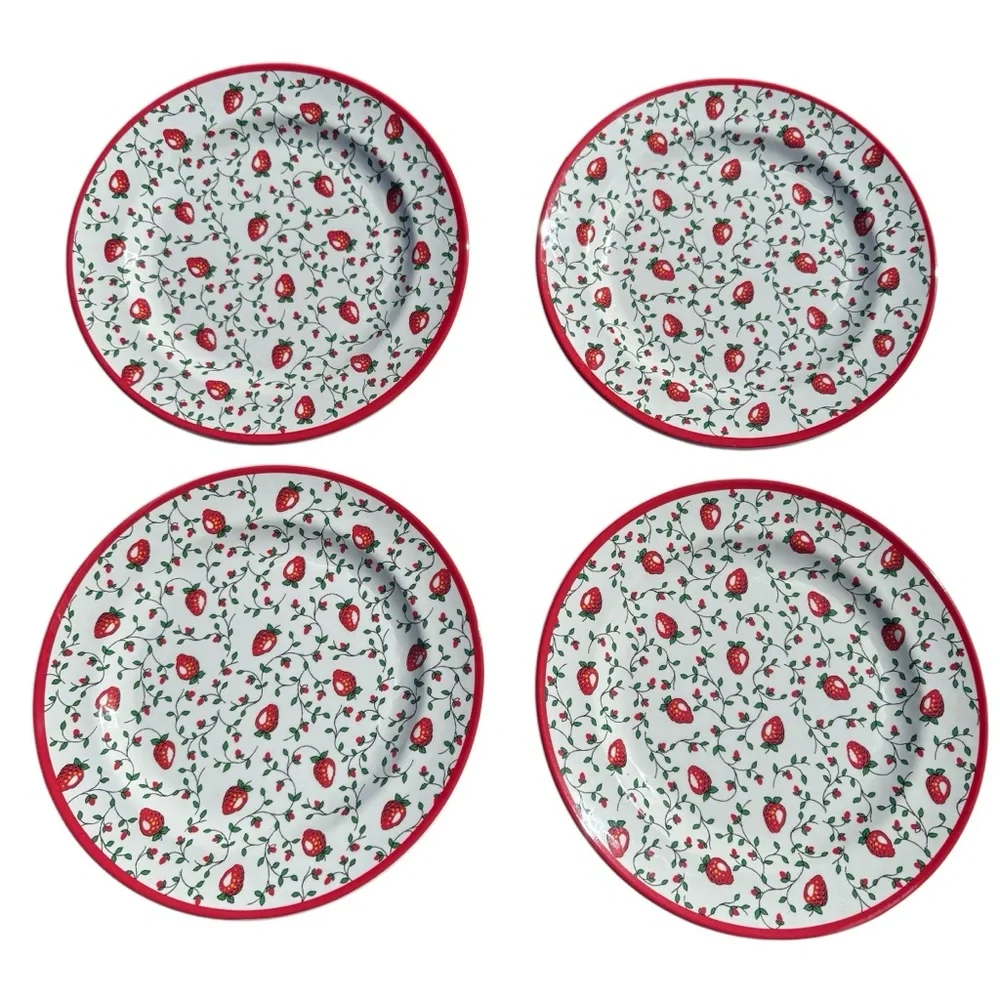 Sur La Table Strawberry Salad Plates Set of 4 Cottagecore Coquette Dessert Red